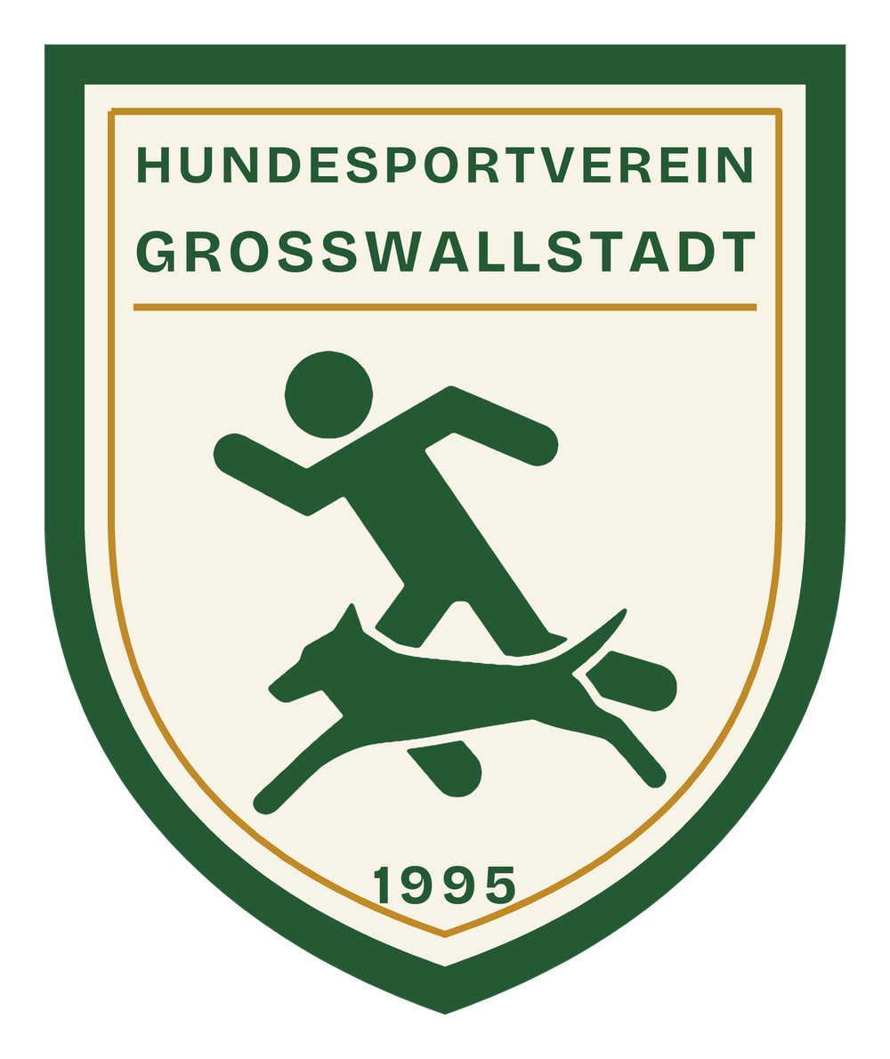 Wappen in Grün: HSV, Großwallstadt, Läufer mit Hund und 1995